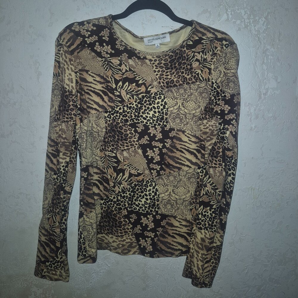 Jones New York Sport, Patchwork Pattern Stretchy Shirt, Active Wear Size M